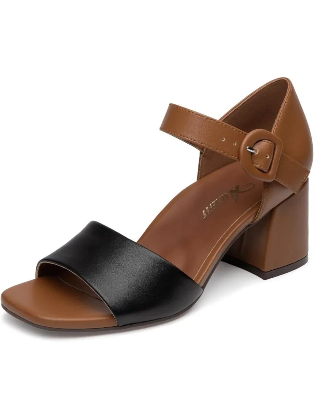 Women's Tan Black Orthopedic Arch Support Low Heel Adjustable Ankle Strap Sandal